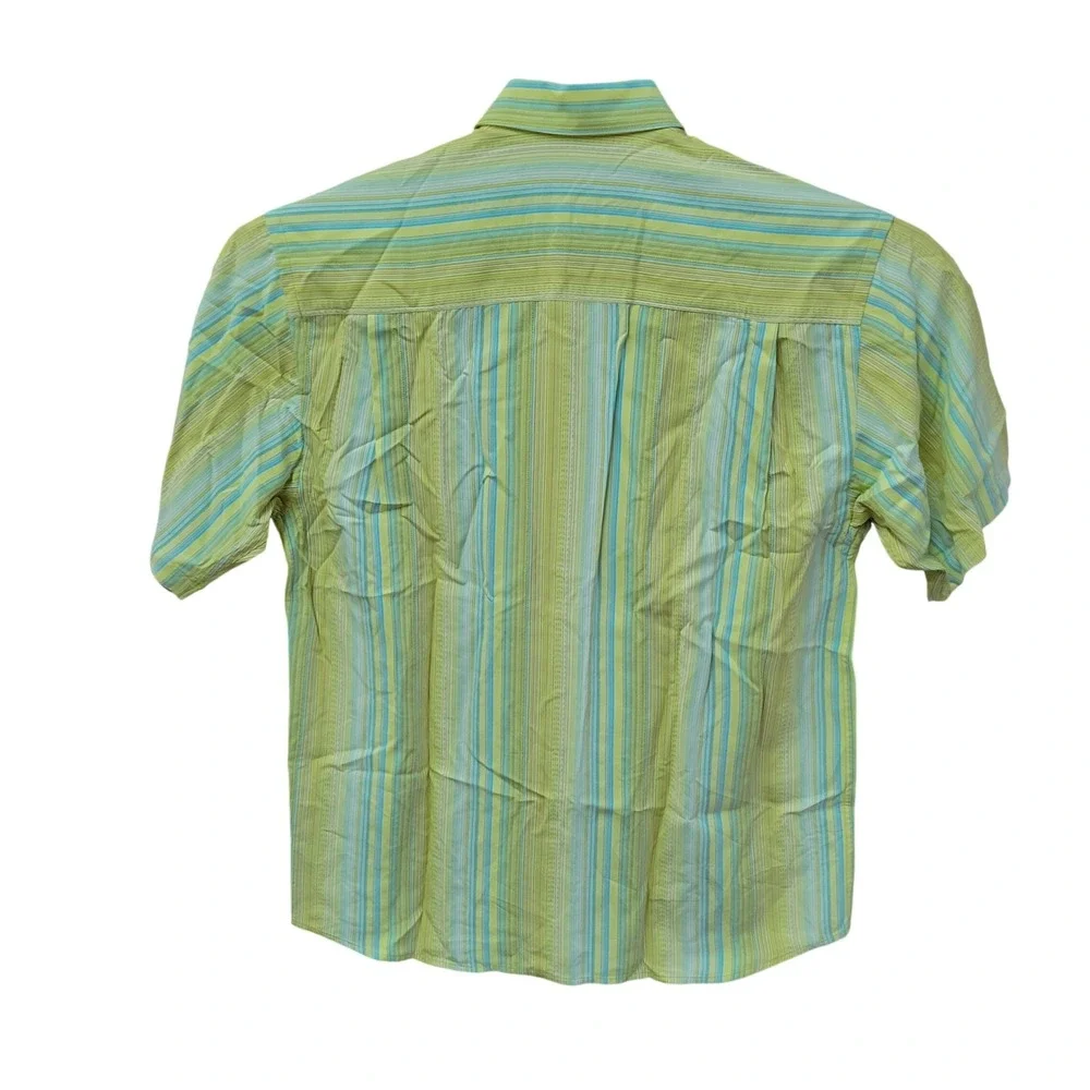 Tommy Bahama Mens Medium 100% Silk‎ Striped Short Sleeve Button Down Shirt Green